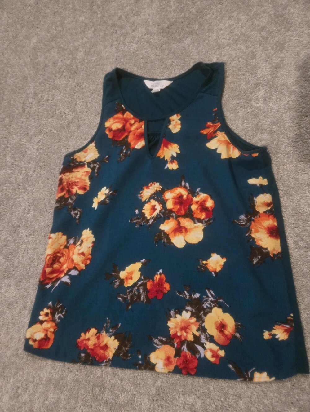 Market & Spruce Teal Floral Keyhole Tank with Orange and Yellow Blooms